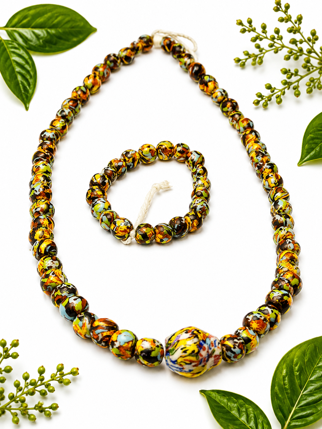 African Heritage Mosaic Jewelry Set – Necklace & Wrist Beads