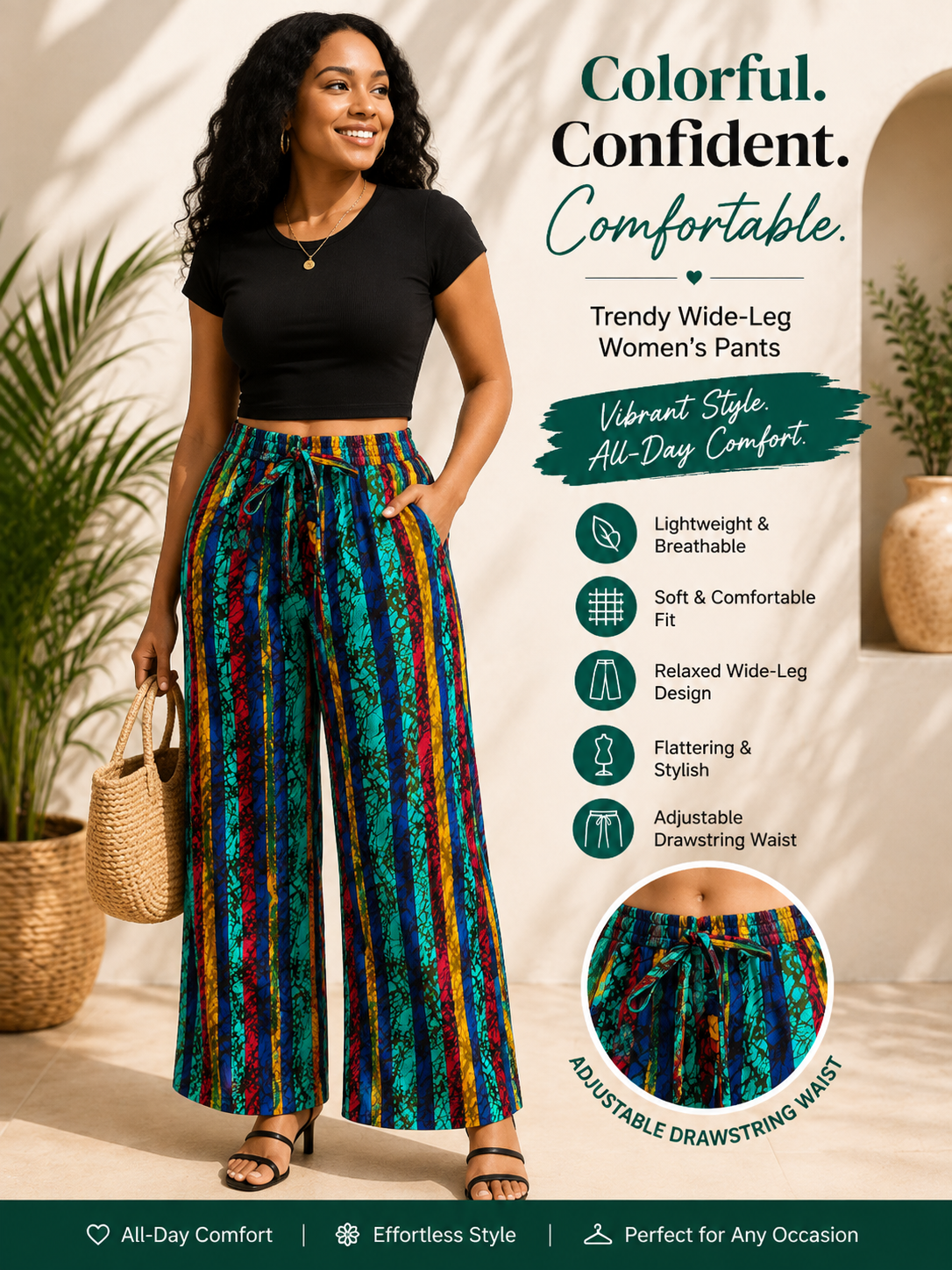 Vibrant African Print Palazzo Pants – Wide-Leg Comfort & Style