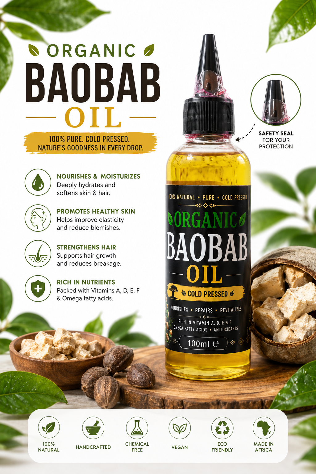 African Baobab Seed Oil – 100% Pure Cold-Pressed Beauty Oil