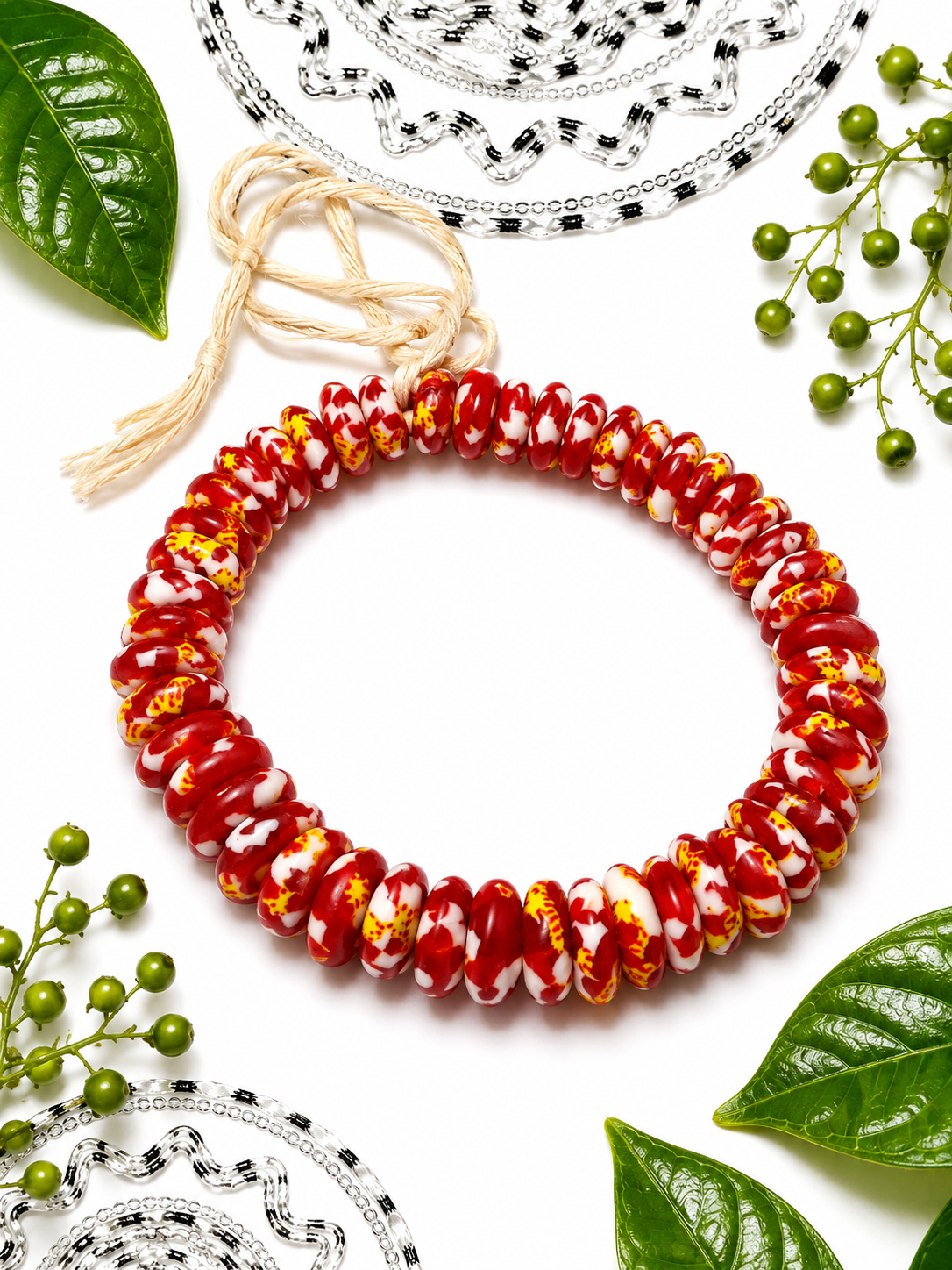 Crimson Glow African Artisan Wrist Beads – Red & Gold