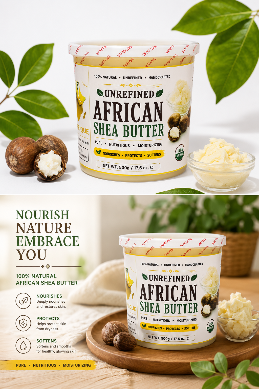 Pure African Shea Butter – Food-Grade & Natural Body Care, 500g