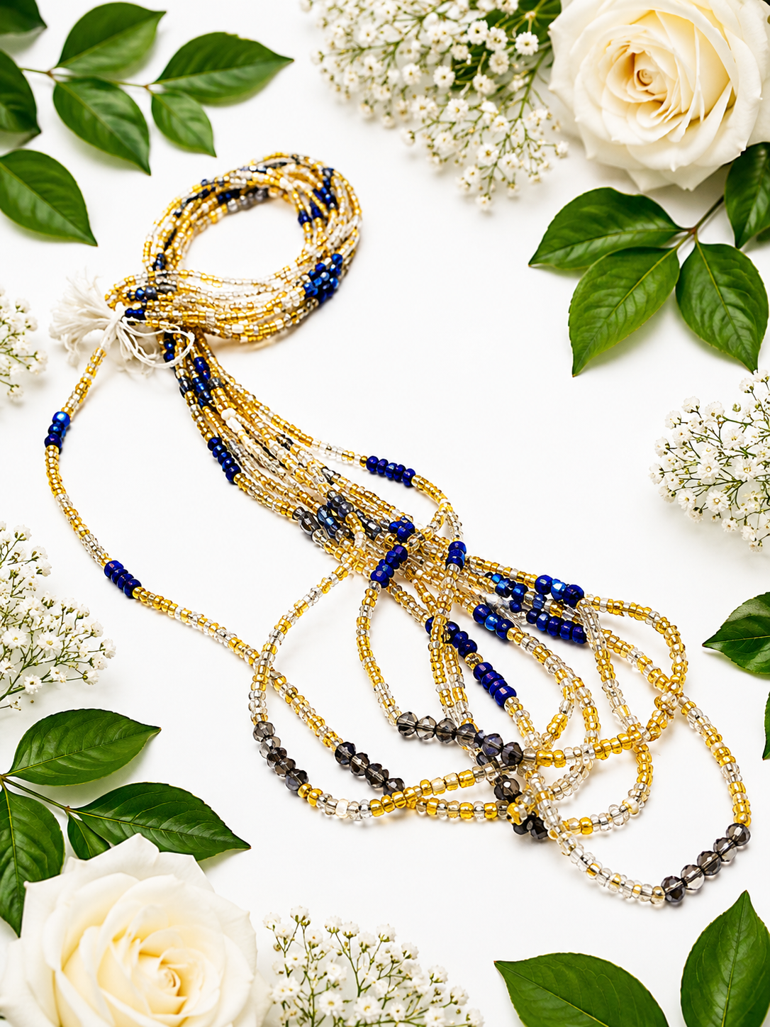Royal Midnight Multi-Strand Waist Beads – Gold, Blue & Black