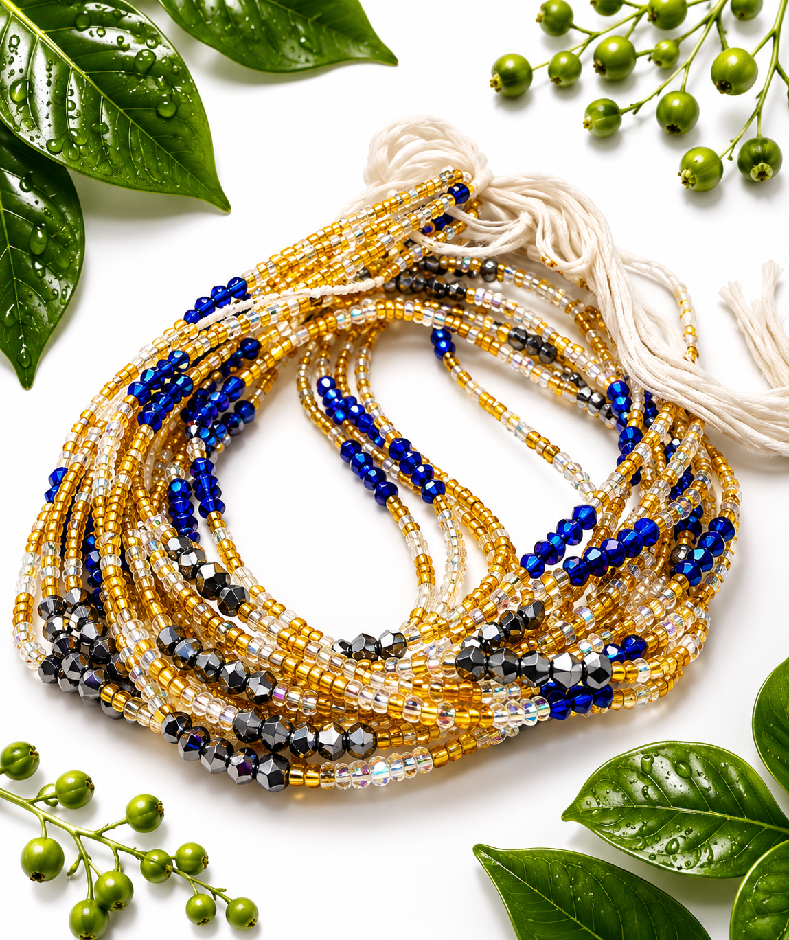 Royal Midnight Multi-Strand Waist Beads – Gold, Blue & Black