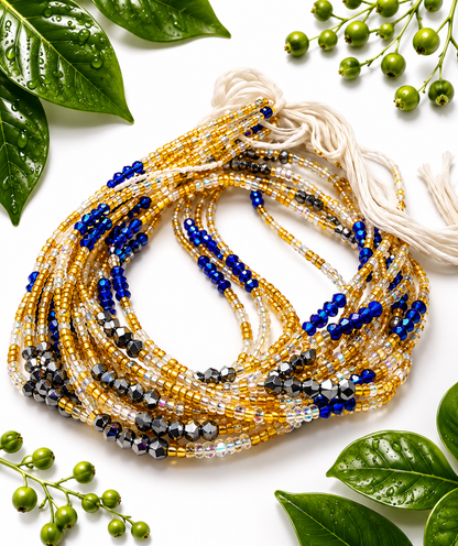 Royal Midnight Multi-Strand Waist Beads – Gold, Blue & Black