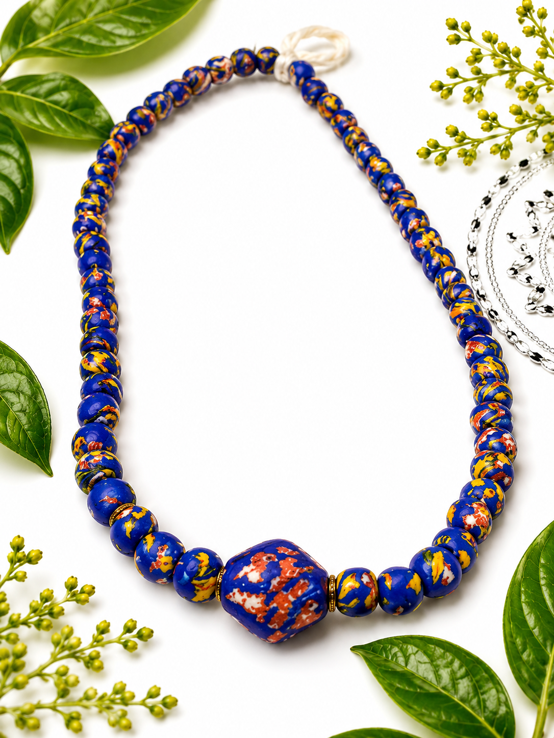 Royal Blue Mosaic African Beaded Necklace