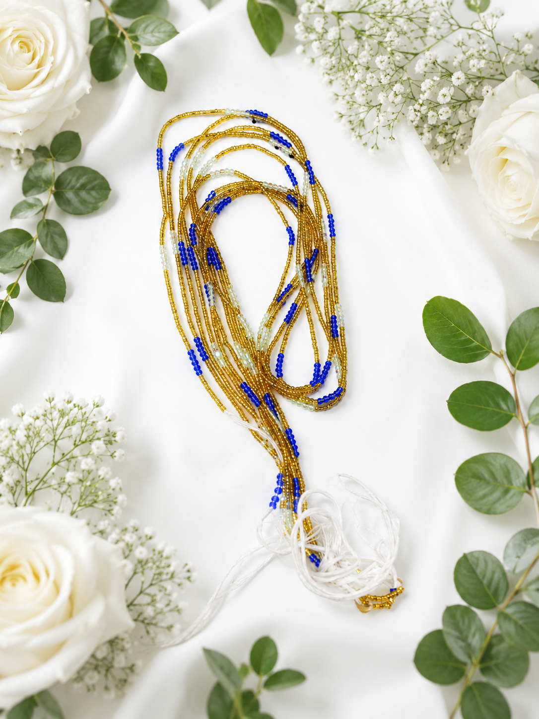 Blue Royalty Multi-Strand Waist Beads – Gold & Blue