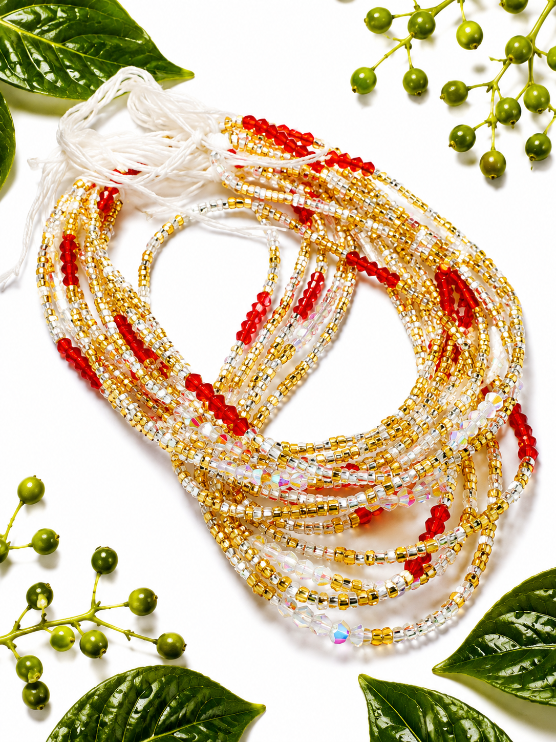 Golden Radiance Multi-Strand Waist Beads – Red & Gold