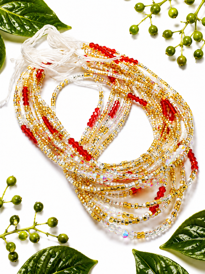 Golden Radiance Multi-Strand Waist Beads – Red & Gold