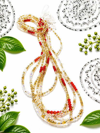 Golden Radiance Multi-Strand Waist Beads – Red & Gold