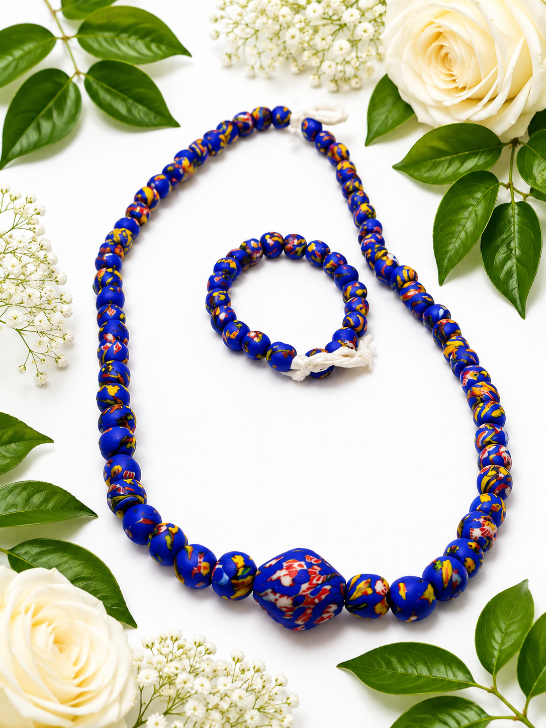 Royal Blue Marbled Necklace ; Bracelet Bundle