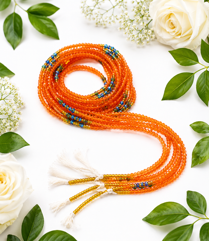 Sunset Ember Multi-Strand Waist Beads – Orange, Gold & Blue