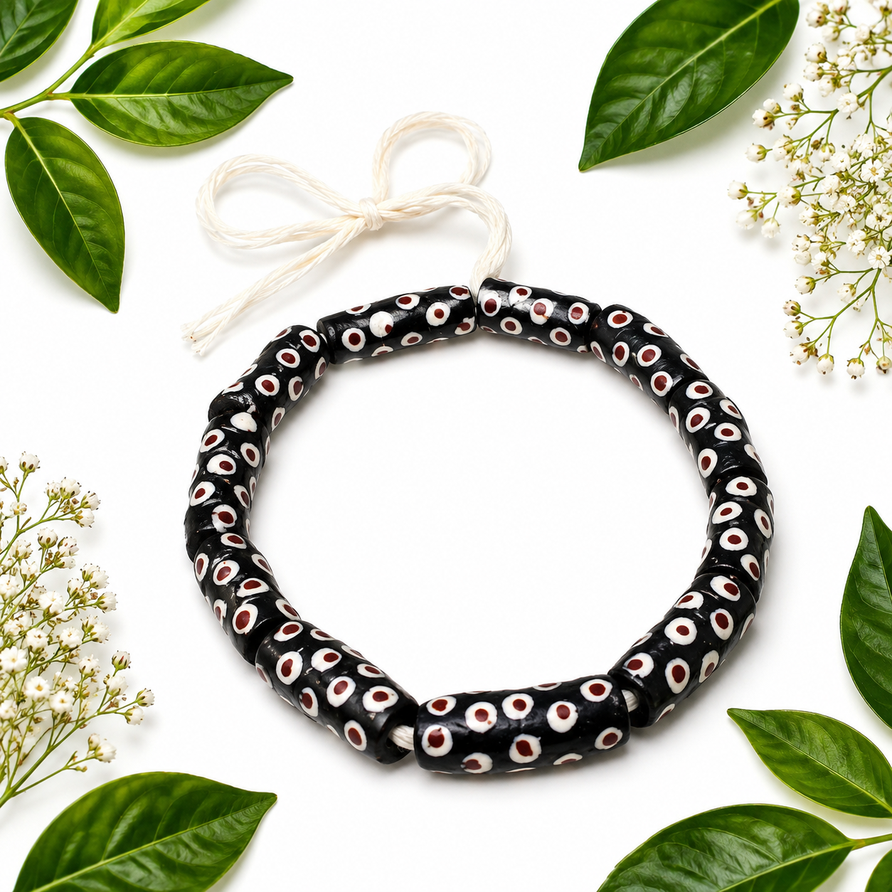 Black & Red Patterned Beaded Bracelet