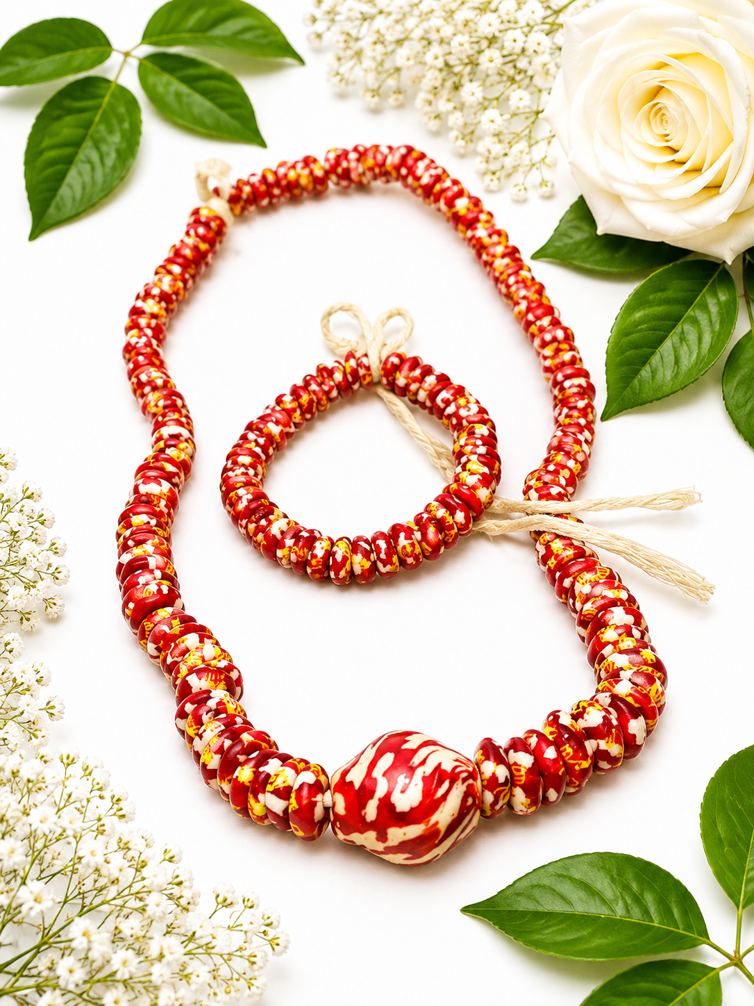 Ruby Glow Marbled Necklace ; Bracelet Bundle