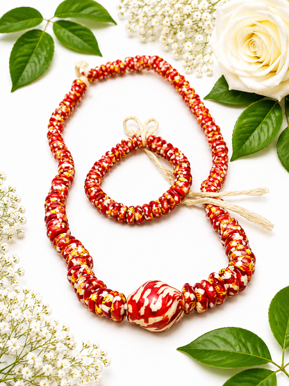 Ruby Glow Marbled Necklace ; Bracelet Bundle