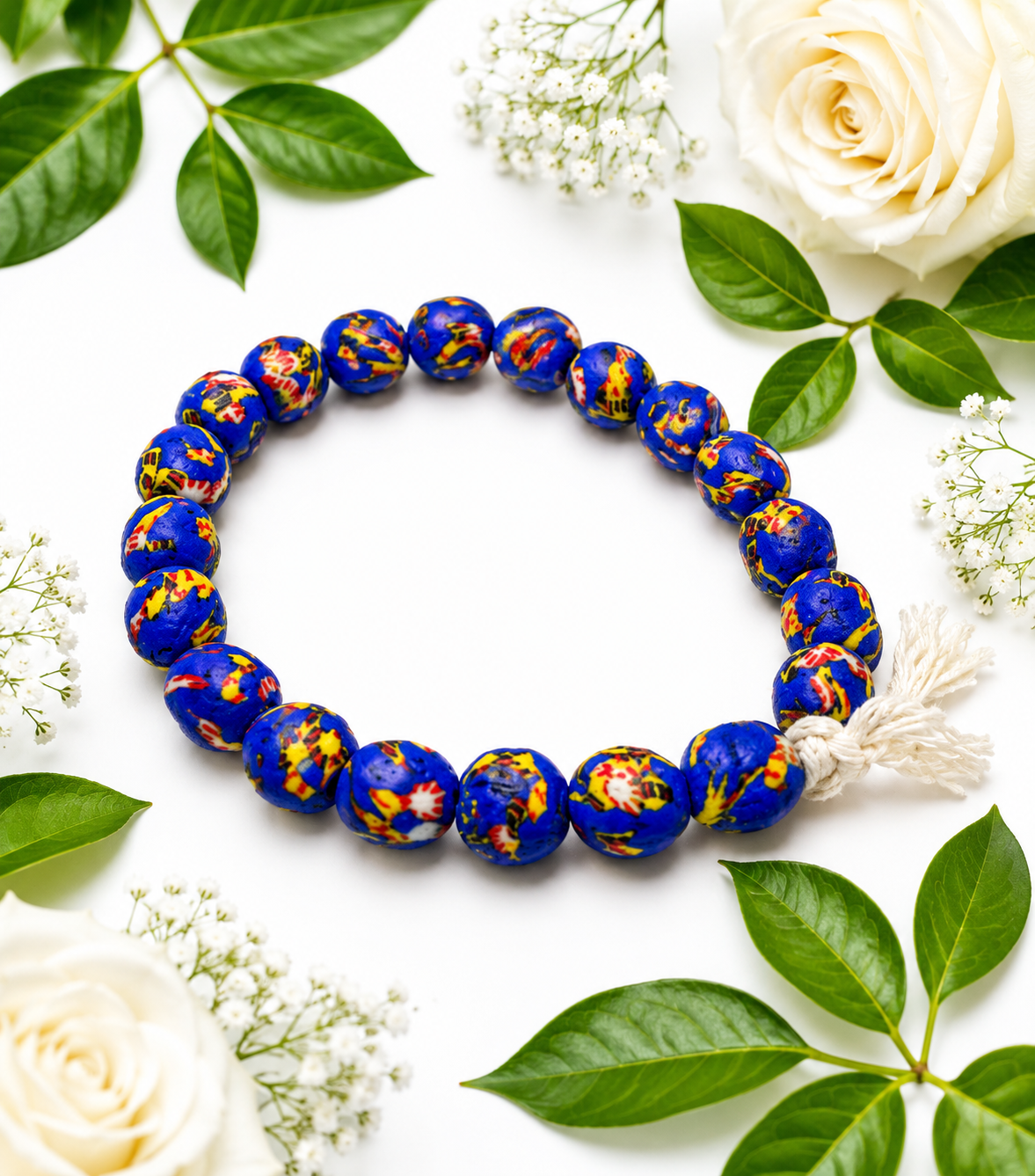 Royal Blue African Marbled Beaded Bracelet