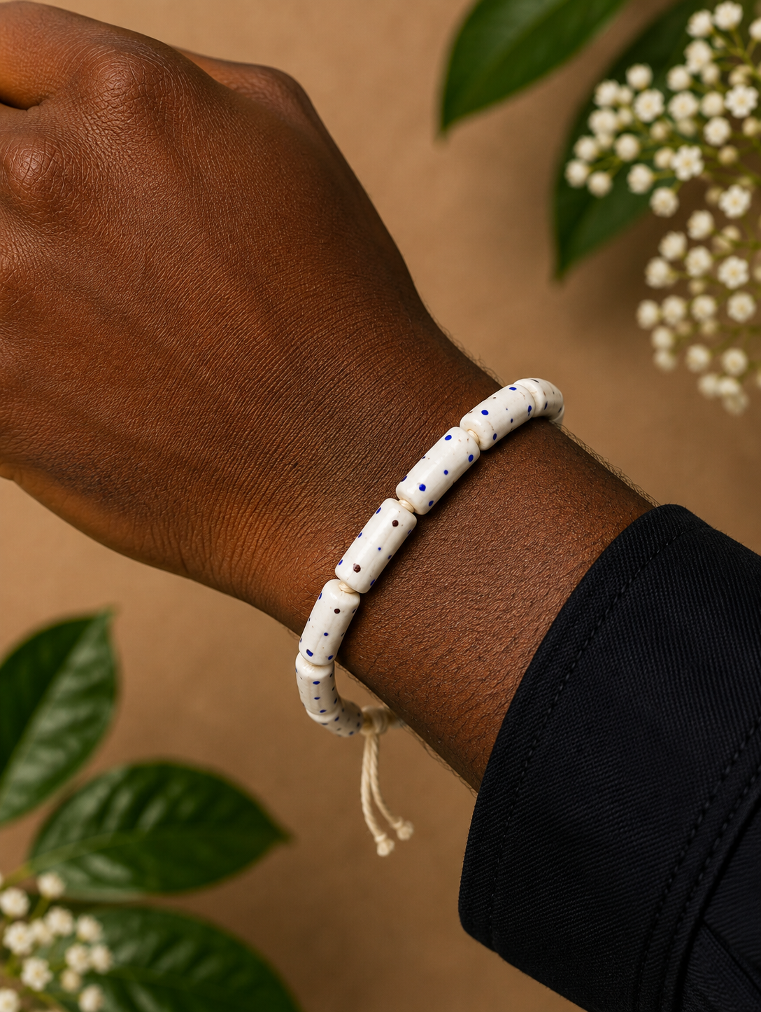 Ivory Dot Pattern Beaded Bracelet