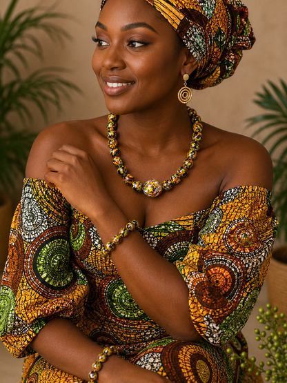 Golden Savannah Statement Beaded Necklace