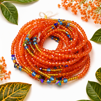 Sunset Ember Multi-Strand Waist Beads – Orange, Gold & Blue