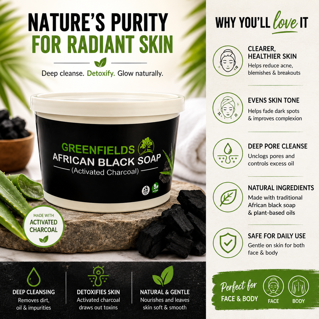 Greenfields African black soap - Activated Charcoal